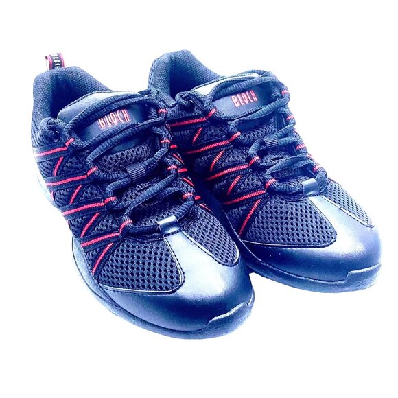 Bloch Split Sole Mesh Criss Cross Red Black Hip Hop Dance Sneakers Non Mark Comp - Picture 2 of 13